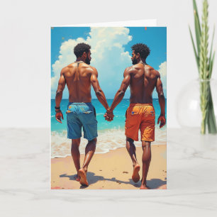 Schwarze lgbtq beim Spaziergang am Strand Karte
