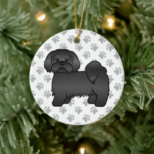 Schwarze Lhasa-Apso-Süße-Cartoon-Hund-Illustration Keramik Ornament
