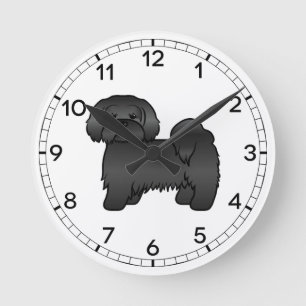 Schwarze Lhasa-Apso-Süße-Cartoon-Hund-Illustration Runde Wanduhr