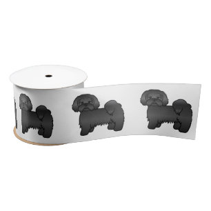 Schwarze Lhasa-Apso-Süße-Cartoon-Hund-Illustration Satinband