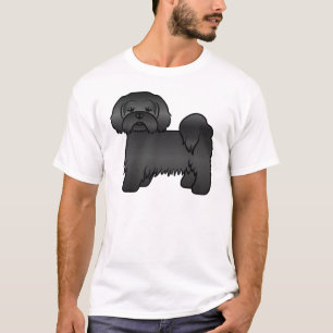 Schwarze Lhasa-Apso-Süße-Cartoon-Hund-Illustration T-Shirt