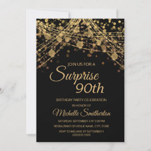 Schwarze Lichterkette aus Gold überrascht zum 90. Einladung