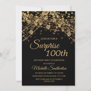 Schwarze Lichterkette mit Gold überrascht zum 100. Einladung