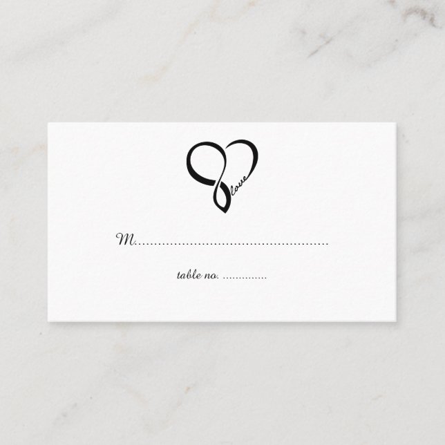 Schwarze Liebe Herz Hochzeitstisch Platzkarten (Vorderseite)