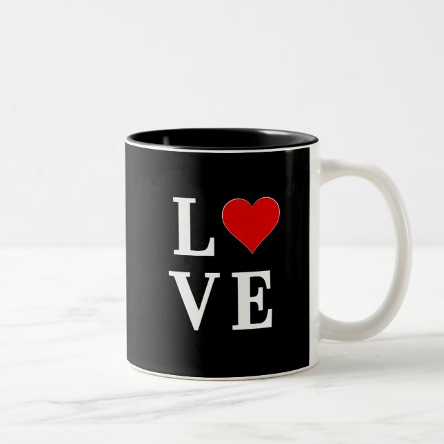 Schwarze LIEBE Herz Moderne Moderne Moderne Zweifarbige Tasse (Rechts)