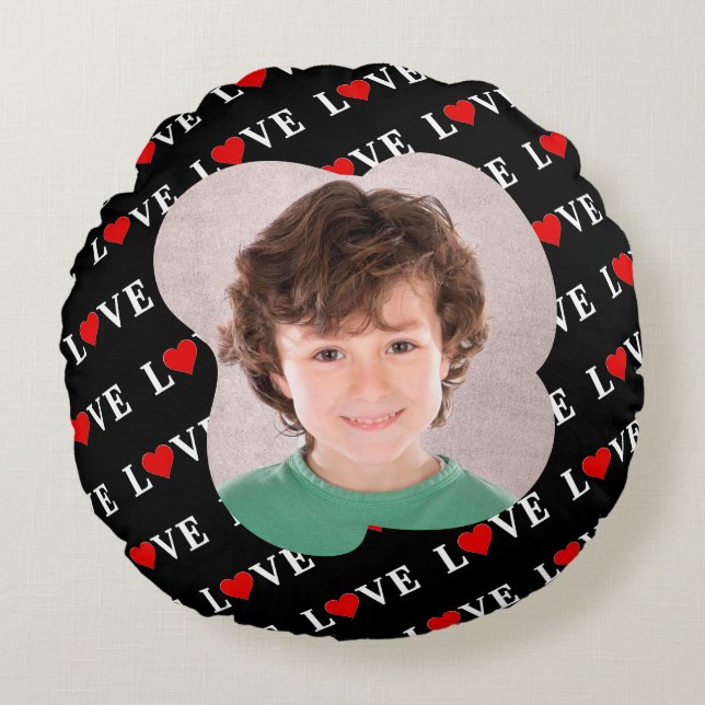 Schwarze LIEBE Trendschwarz und Weiß Rundes Kissen (Vorderseite)