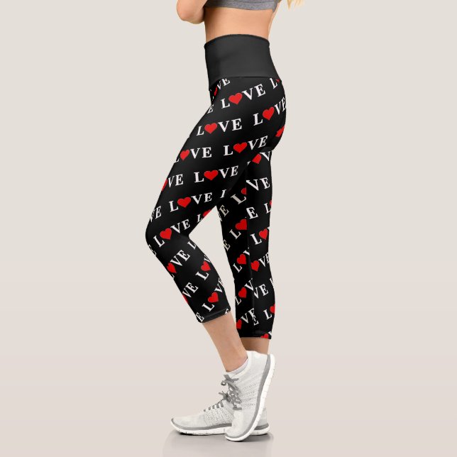 Schwarze LIEBE und Herz Einfache Minimalistische M Capri Leggings (Links)