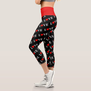 Schwarze LIEBE und Herz Einfache Minimalistische M Capri Leggings