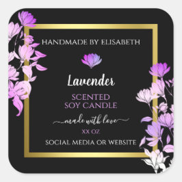 Schwarze Lila Blumenverpackungsmarken Gold Quadratischer Aufkleber