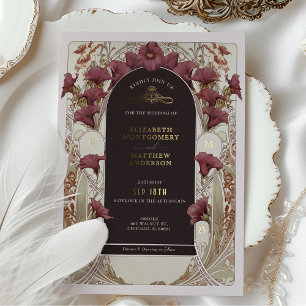 Schwarze Lila Calla-Lilien-Hochzeit Art Nouveau Mu Folieneinladung