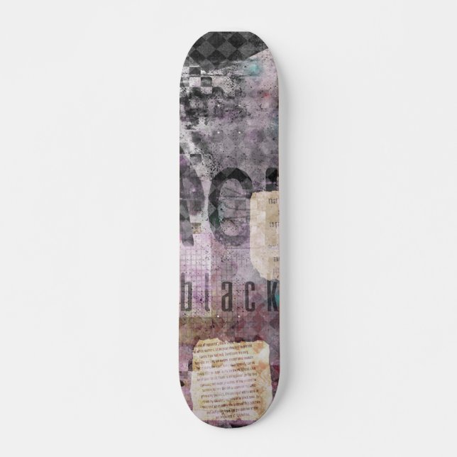 Schwarze lila Collage-Kunst auf Skateboard (Vorne)