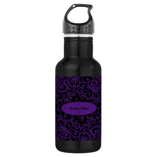 Schwarze Lila Flasche Wasser Flasche mit Name Edelstahlflasche (Vorderseite)