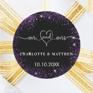 Schwarze lila Frau Herz Hochzeit Runder Aufkleber