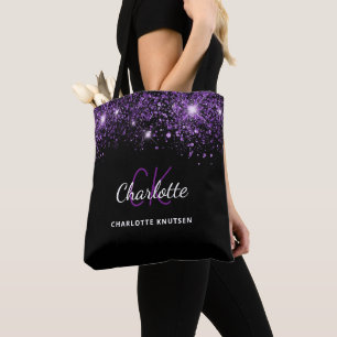 Schwarze lila Glitterstaub-Monogramm-Initialen