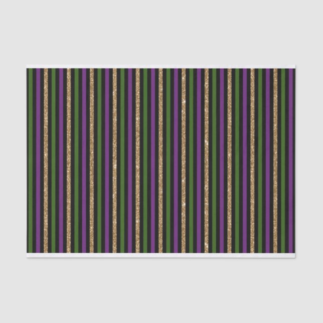 SCHWARZE LILA GREEN GOLD MARDI GRAS STRIPES SEIDENPAPIER (Vorderseite)