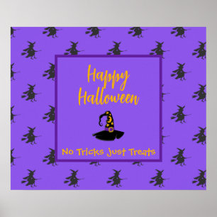 Schwarze lila Halloween-Hexen, Broomstick Poster