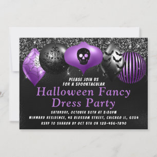 Schwarze lila Halloween-Ornamente Fancy-Dress-Part Einladung