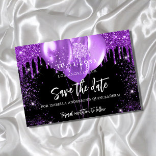 Schwarze lila Luftballons aus Quinceanera Save the Date