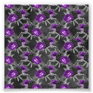 Schwarze Lila Rose Elegante Silver Blätter Garden Fotodruck