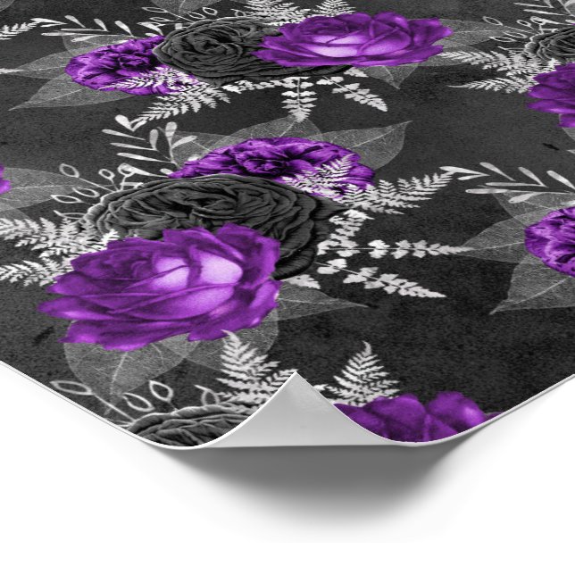 Schwarze Lila Rose Silver Blätter Dark Garden Poster (Ecke)