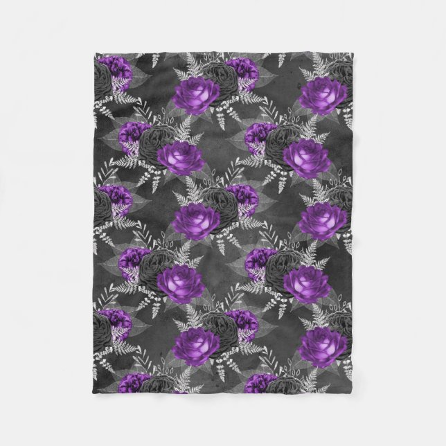 Schwarze Lila Rose Silver Blätter Dunkler Garten Fleecedecke (Vorderseite)