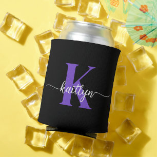 Schwarze lila Schrift Monogramm Dosenkühler