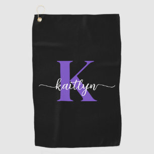 Schwarze lila Schrift Monogramm Golfhandtuch