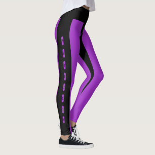 Schwarze Lila Streifen Muster Individuelle Name Pa Leggings