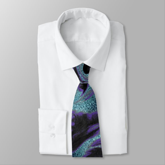 Schwarze, Lila und blaue Marbled Neck Tie Krawatte (Gebunden)
