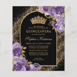 Schwarze Lila Violette Gold Floral Quinceanera