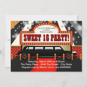 Schwarze Limo-Filmstar-Sweet-16-Party Einladung