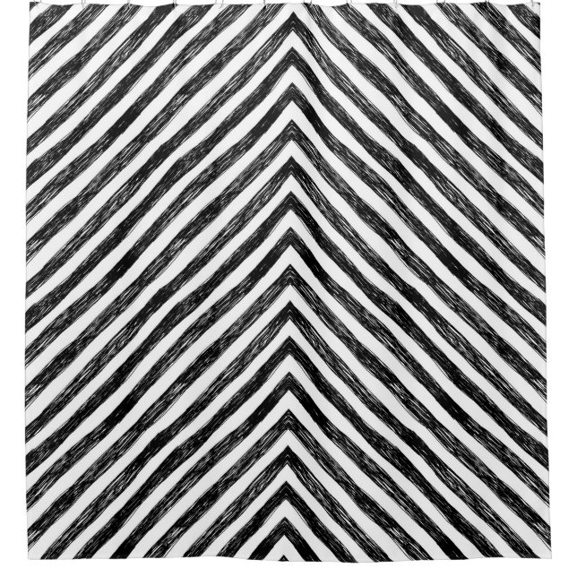 Schwarze, lineare Streifen, nahtloses Muster. Duschvorhang (Vorderseite)