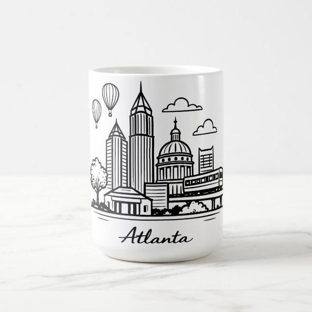 Schwarze Linie Atlanta Illustration Kaffeetasse (Mittel)