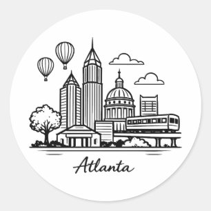 Schwarze Linie Atlanta Illustration Runder Aufkleber
