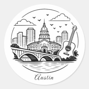 Schwarze Linie Austin Illustration Runder Aufkleber