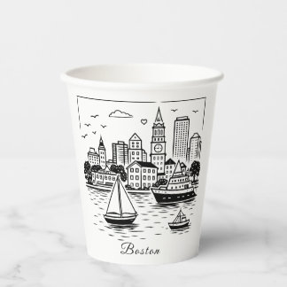 Schwarze Linie Boston Illustration Pappbecher