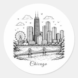 Schwarze Linie Chicago Illustration Runder Aufkleber