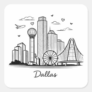 Schwarze Linie Dallas Illustration Quadratischer Aufkleber