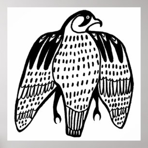 Schwarze Linie Fierce Falcon zeichnend auf Weiß Poster