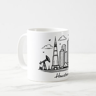 Schwarze Linie Houston Illustration Kaffeetasse
