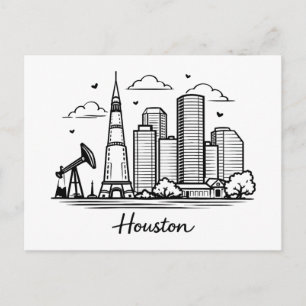 Schwarze Linie Houston Illustration Postkarte