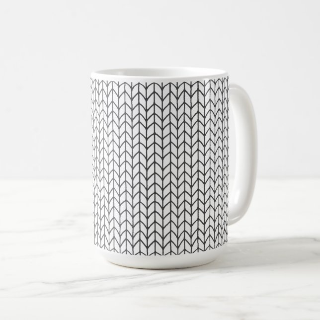 SCHWARZE LINIE STRICK Große weiße Tasse (VorderseiteRechts)