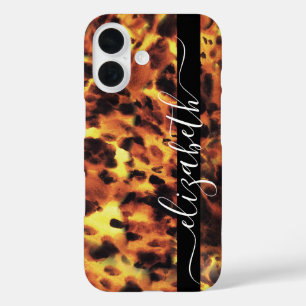 Schwarze Linie White Script Ihr Name Tortoiseshell iPhone 16 Hülle