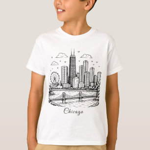 Schwarze Linien Chicago Illustration T-Shirt