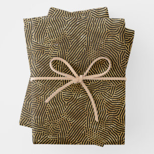 Schwarze Linien Dots Gold Imitate Fossil Geschenkpapier Set