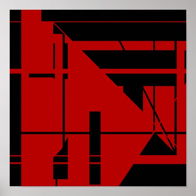 Schwarze Linien Formen auf Abstrakter, tiefroter G Poster (Vorne)