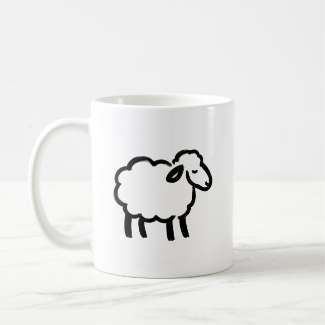 Schwarze Linien-Schafe – Cozy Animal Ink Design au Kaffeetasse (Links)