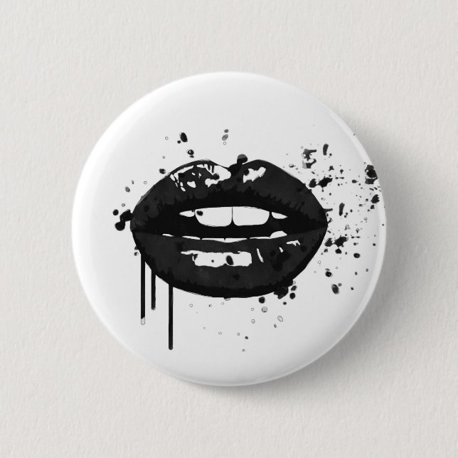 Schwarze Lippenstilvoller Mode-Kuss-Maskenbildner Button (Vorderseite)