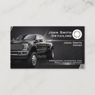 Schwarze LKW-Autowäsche und -aufbereitung mit Logo Visitenkarte