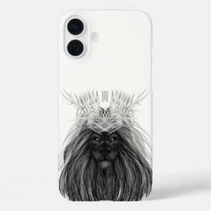Schwarze Löwe mit Antlerkrone und Monogramm iPhone 16 Plus Hülle